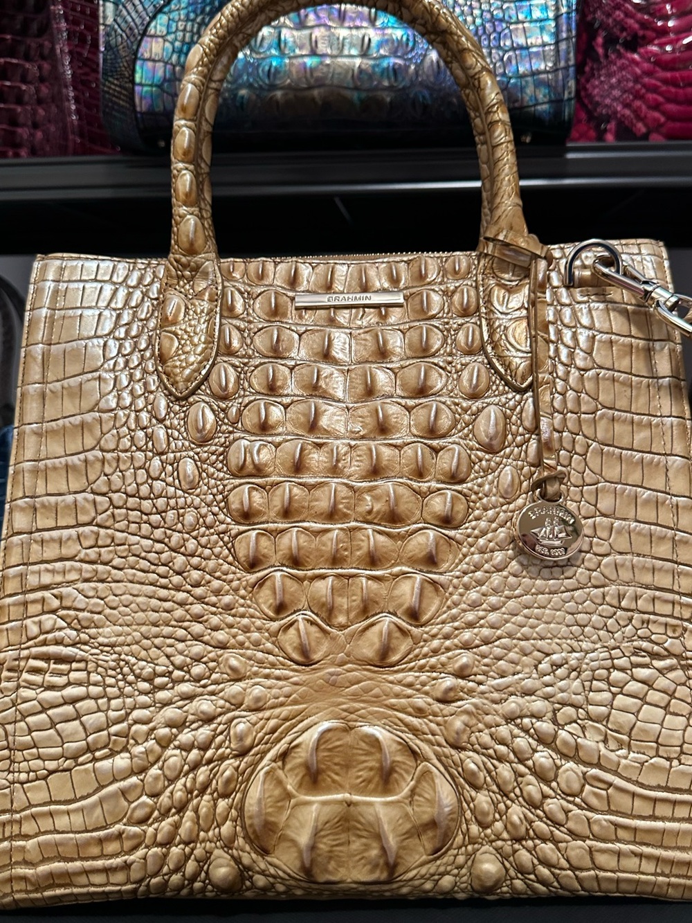 Brahmin Dune Large Caroline Gold/Tan Leather Top-Handle Satchel NWOT
